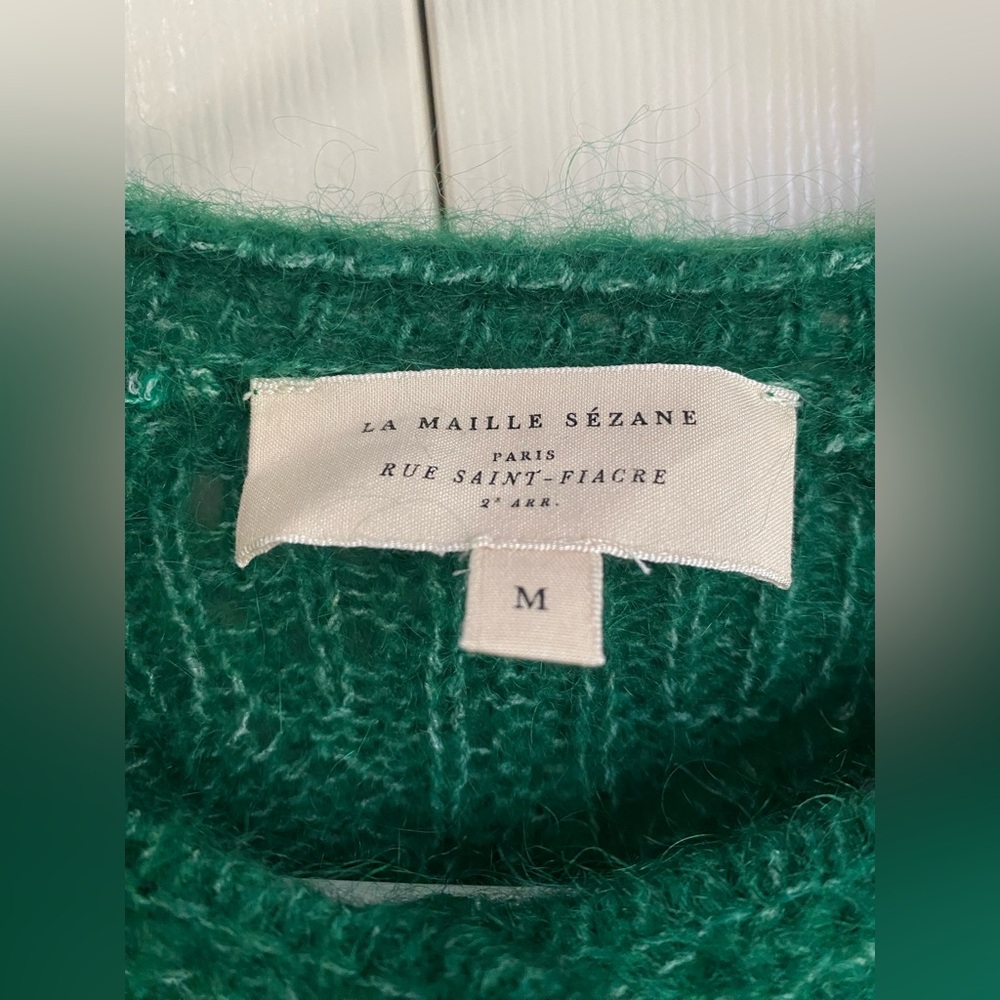 Sezane Women Alma Elegant Green Cable Knit Sweater - Picture 6 of 9